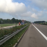 Maintenance roadmarking on higway in Germany.
 